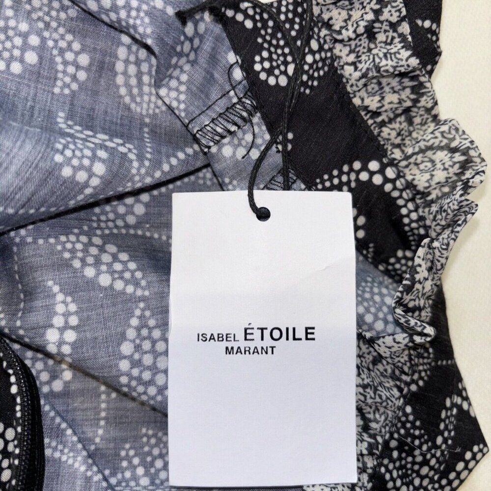 NWT Isabel Marant Etoile Black White Floral Dress Ruffles  Zip Long Sleeve Sz 36 - Picture 8 of 16